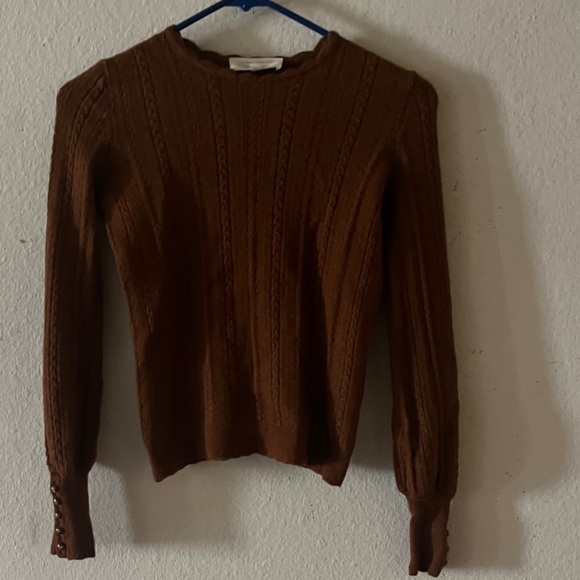 Sezane Chocolate Cable Knit Sweater - Picture 1 of 8